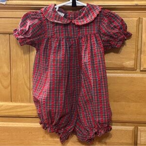 Samara Girl’s Vintage Red Plaid Bubble with Peter Pan Collar Size 18 Months